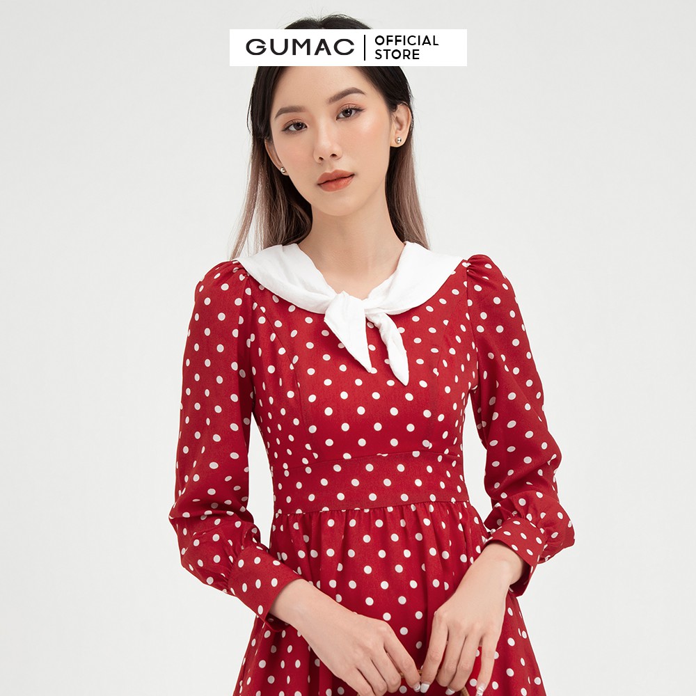 Đầm ôm nữ bi cổ trắng GUMAC thiết kế tiểu thư, bánh bèo màu đỏ DB488 | BigBuy360 - bigbuy360.vn