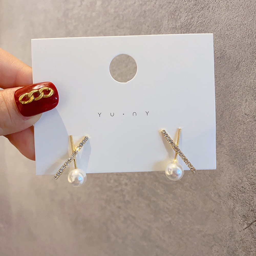 Bông Tai Xỏ Lỗ Màu Bạc Đính Ngọc Trai Đơn Giản Phong Cách Hàn Quốc