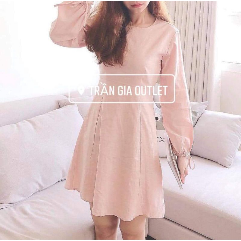 Váy đũi vintage màu hồng pastel tay bồng