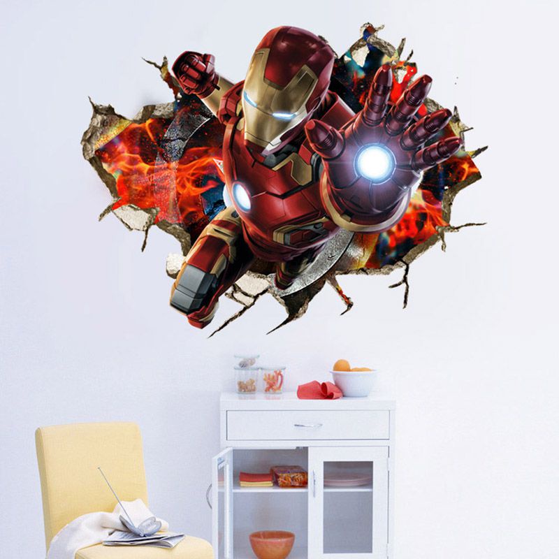 Decal dán tường Họa Tiết 3D Hình Siêu Anh Hùng Avengers Hoạt Hình Dùng Trang Trí Phòng Cho Trẻ Nhỏ