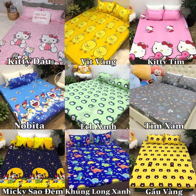 Ga gối poly bộ ga gối Cotton Hàn Quốc đáng yêu miễn phí bo chun drap ga giường