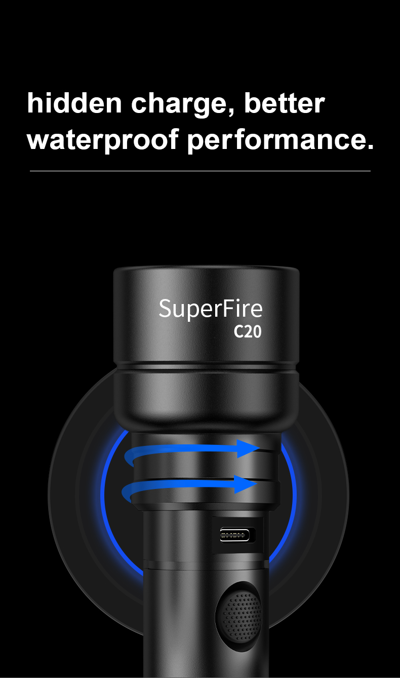 [Mã LIFEHLDEC giảm 10% đơn 99k] Đèn Pin Supfire C20 15W Mạnh Mẽ Bóng LED Sạc USB Không Thấm Nước Chiếu Sáng Ngoài Trời | BigBuy360 - bigbuy360.vn
