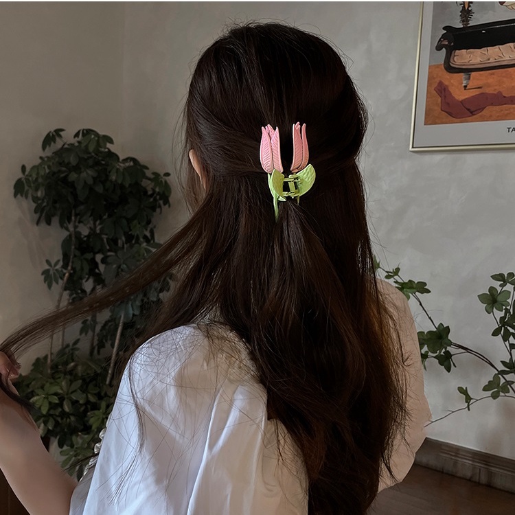 Kẹp tóc càng cua hình hoa Tulip dễ thương phong cách Hàn Quốc