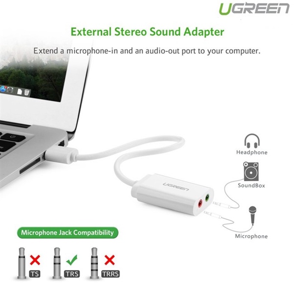 Cáp USB ra âm thanh Ugreen 30143 hỗ trợ Loa và Mic - Hàng chính hãng