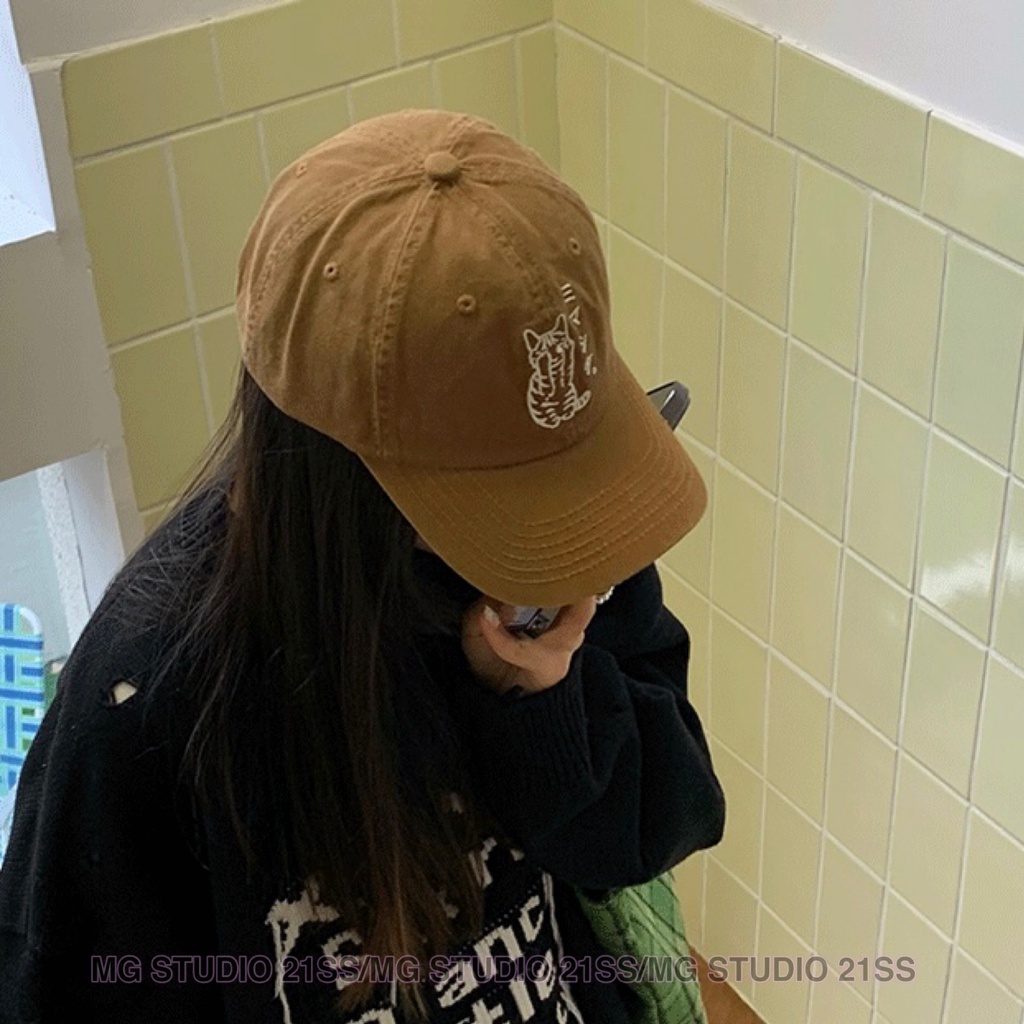 Mũ lưỡi trai MG STUDIO thêu chữ và hình mèo 6 màu tùy chọn