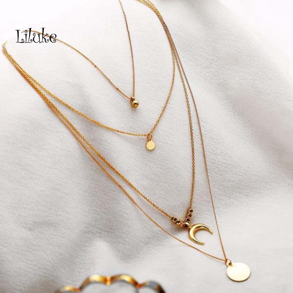 Vòng cổ Hợp Kim Nhiều Lớp Mặt Hình Mặt Trăng Cá Tính Cho Nữ