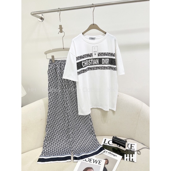 Set Phông Chữ Đì O mix quần lụa xuômg hoạ tiết siêu mềm mát