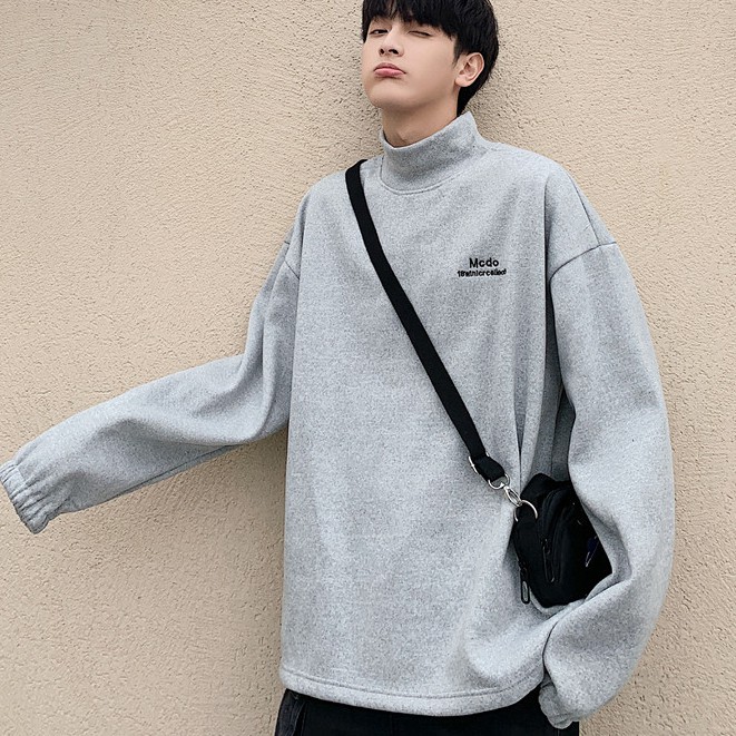 Áo sweater cổ cao tay dài dáng rộng màu trơn phong cách Hàn Quốc thời trang dành cho nam | BigBuy360 - bigbuy360.vn