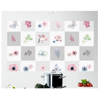 Decal giấy dán bếp họa tiết Hoa Lá Cỏ Hồng nhạt hiện đại 60*90cm