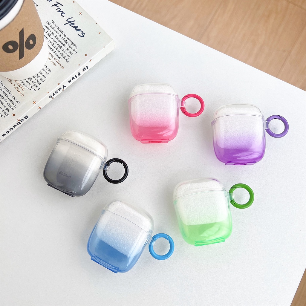 Vỏ Bảo Vệ Hộp Sạc Tai Nghe Không Dây Bằng Silicon TPU Mềm Trong Suốt Màu Gradient Chống Sốc Chống Rơi Kèm Móc Baseus w04 / w04 pro TWS