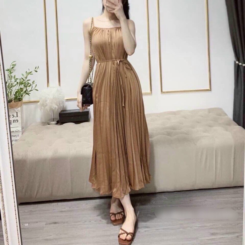 Đầm maxi suông dài dập ly lụa satin siêu đẹp