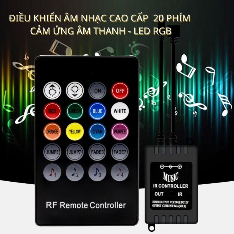Bộ điểu khiển hồng ngoại LED RGB 20 phím Cảm biến âm thanh Tự động nháy theo nhạc