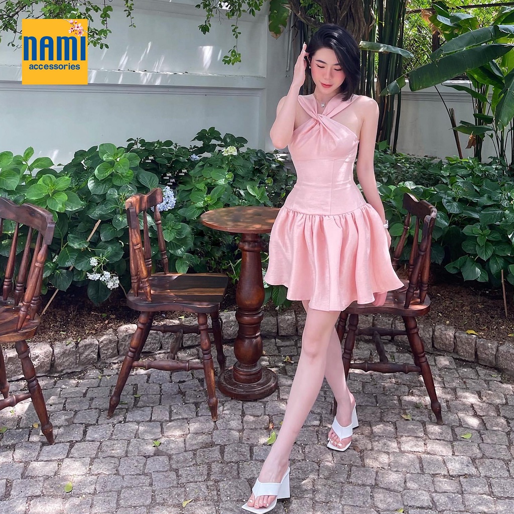 ( HÀNG CHUẨN ĐẸP ) Đầm Xoè Cổ Yếm Xoắn Ngực Cách Điệu Đuôi Cá Xinh Xắn Dễ Thương Đáng Yêu - ATNU024
