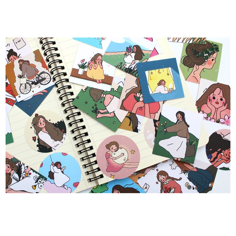 Hộp Thẻ Giấy Trang Trí Họa Tiết Hình Cô Gái 35 Miếng Có Dán Siêu Đáng Yêu