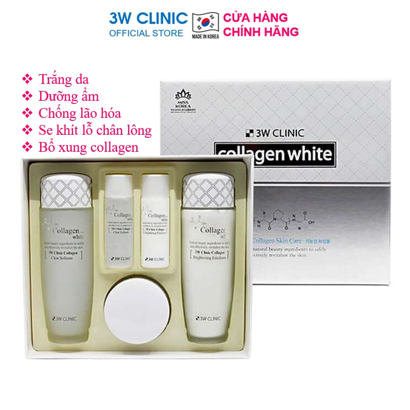 Bộ dưỡng trắng da dưỡng ẩm chống lão hóa chiết xuất từ Collagen 3W CLINIC Hàn Quốc