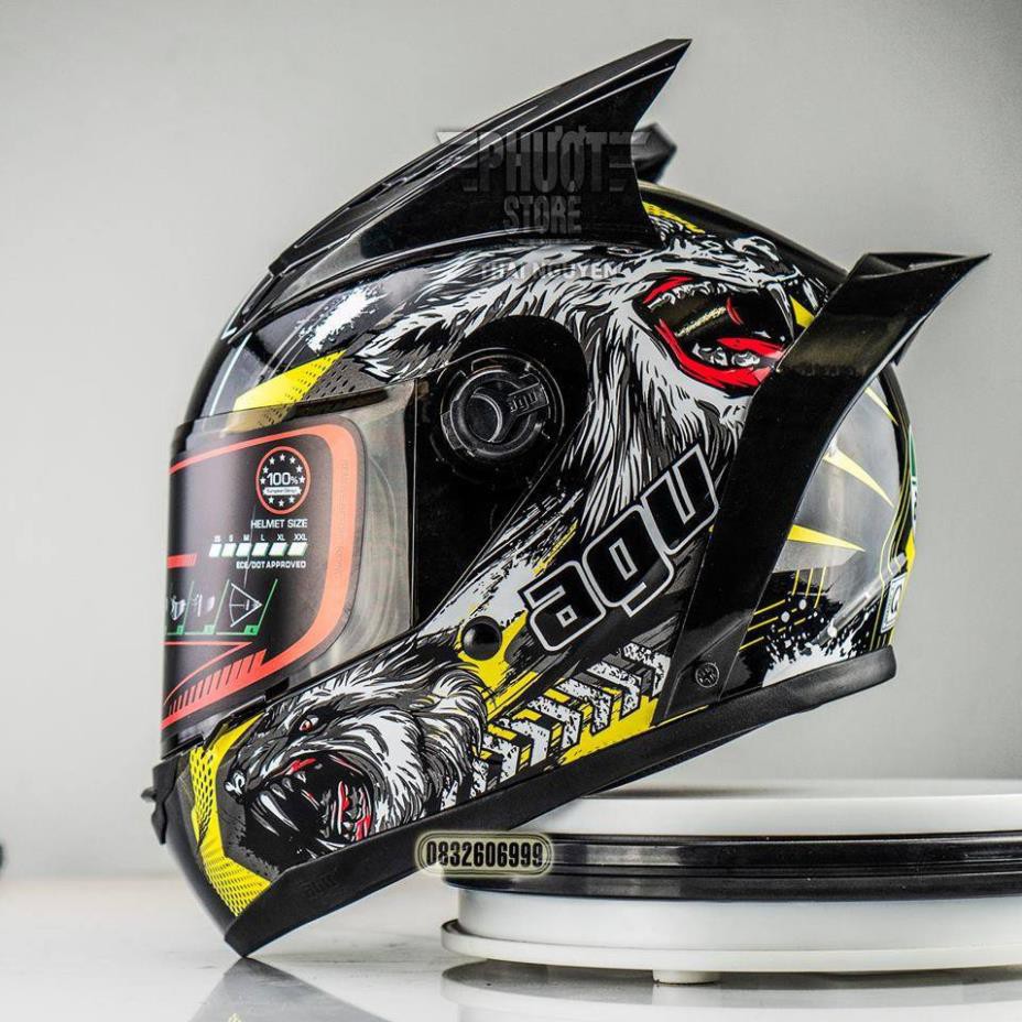 Mũ Bảo Hiểm Agu Tem Sói Tặng Sừng Và Đuôi Gió - ASA HELMETS