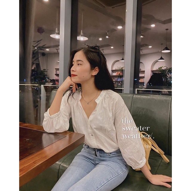 Áo sơ mi đũi cổ tàu dài tay style nhẹ nhàng