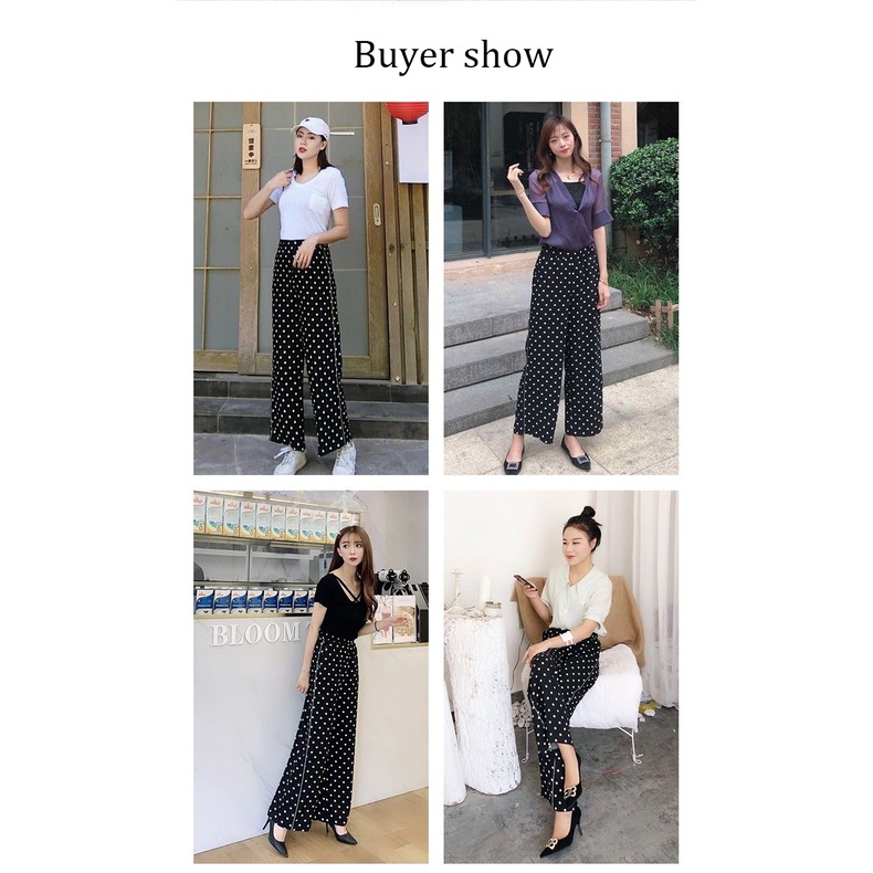 Quần ống rộng lưng cao họa tiết chấm bi thời trang cho nữ