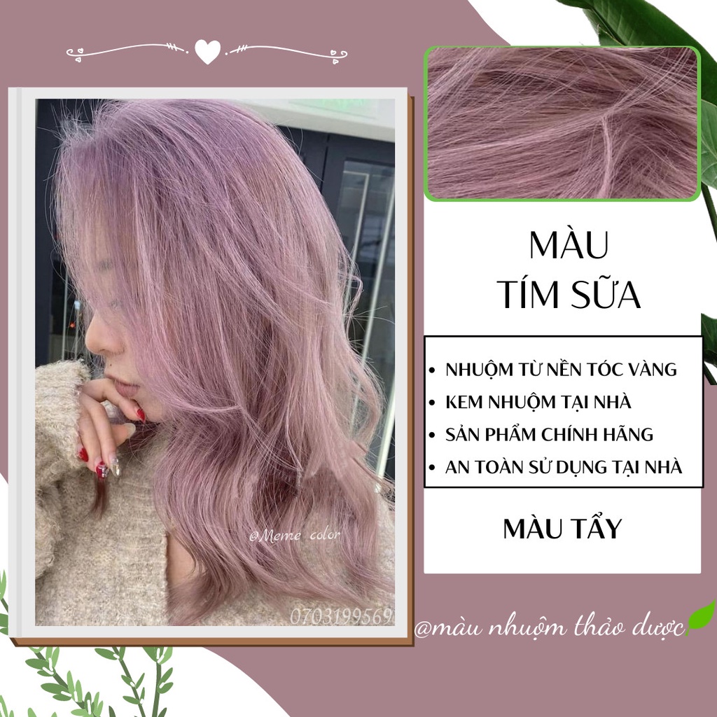 Thuốc nhuộm tóc màu tím sữa , tặng kèm oxy trợ dưỡng và bao tay