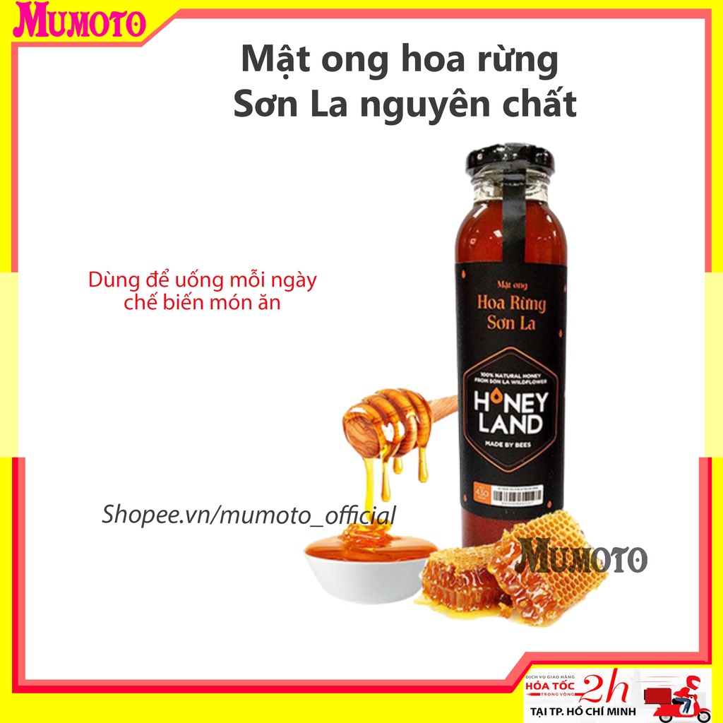 Mật ong rừng thiên nhiên nguyên chất hoa rừng Sơn La của HoneyLand chai to 470gam  MUMOTO