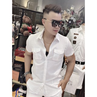 Áo sơ mi cộc tay túi hộp vải đũi tay ngắn chất linen có túi SM 01