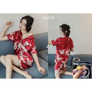 Đồ ngủ lụa satin hình chim hạc || chất đẹp dáng xinh