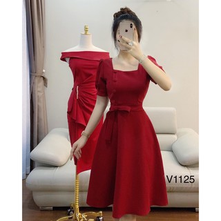 Đầm Xòe Nơ Cổ Vuông Tay Phồng Chất Kate Lụa