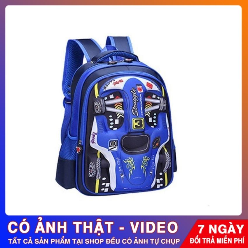 Balo học sinh nam đi học siêu nhẹ, chống thấm nước cao cấp in hình oto size 38cm BLHS12