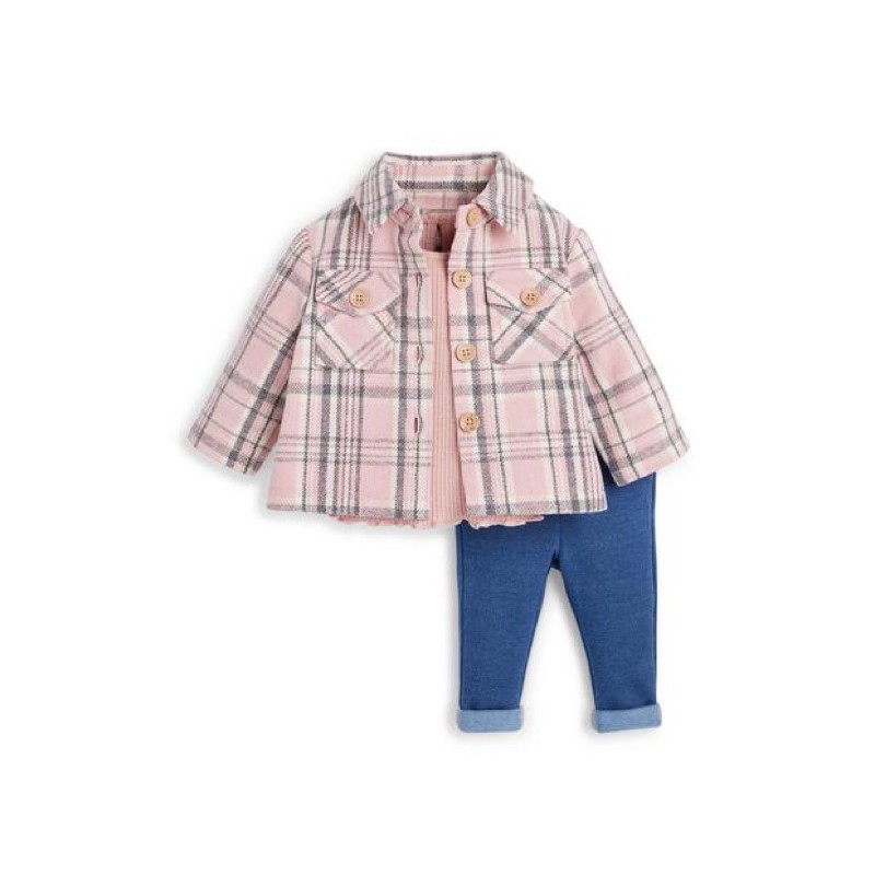 Set 3 Món Bé Gái Kẻ Gingham Hồng PR