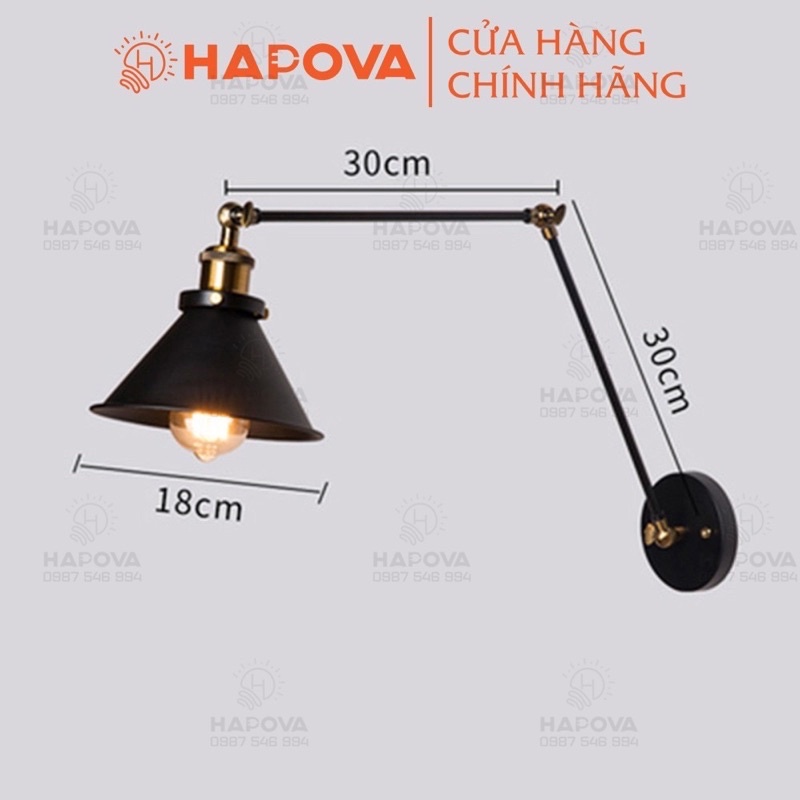 Đèn ngủ treo tường HAPOVA ASMER 0860 Kèm bóng Edison