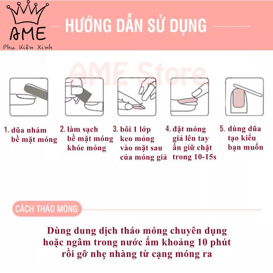 Móng giả đính đá kèm họa tiết xinh xắn , móng tay giả phong cách Hàn Quốc