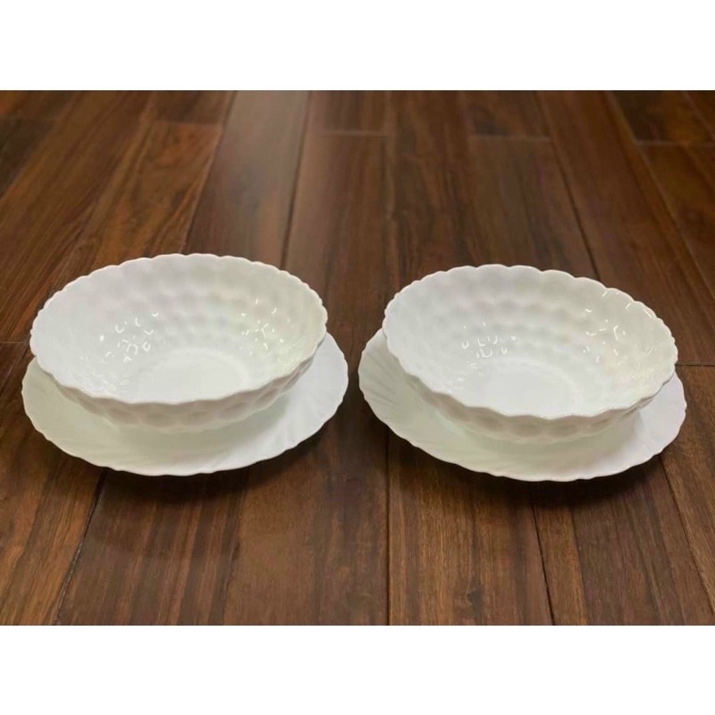 Bộ 2 Tô Sứ Trắng Pastel 20cm - Vân Bong Bóng Cách Điệu Sang Trọng