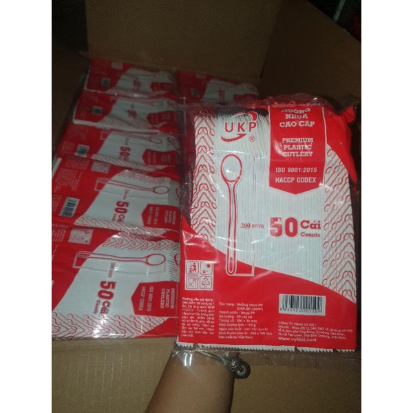 Bịch 50 muỗng cán dài 20cm, muỗng trà sữa, muỗng đẹp.