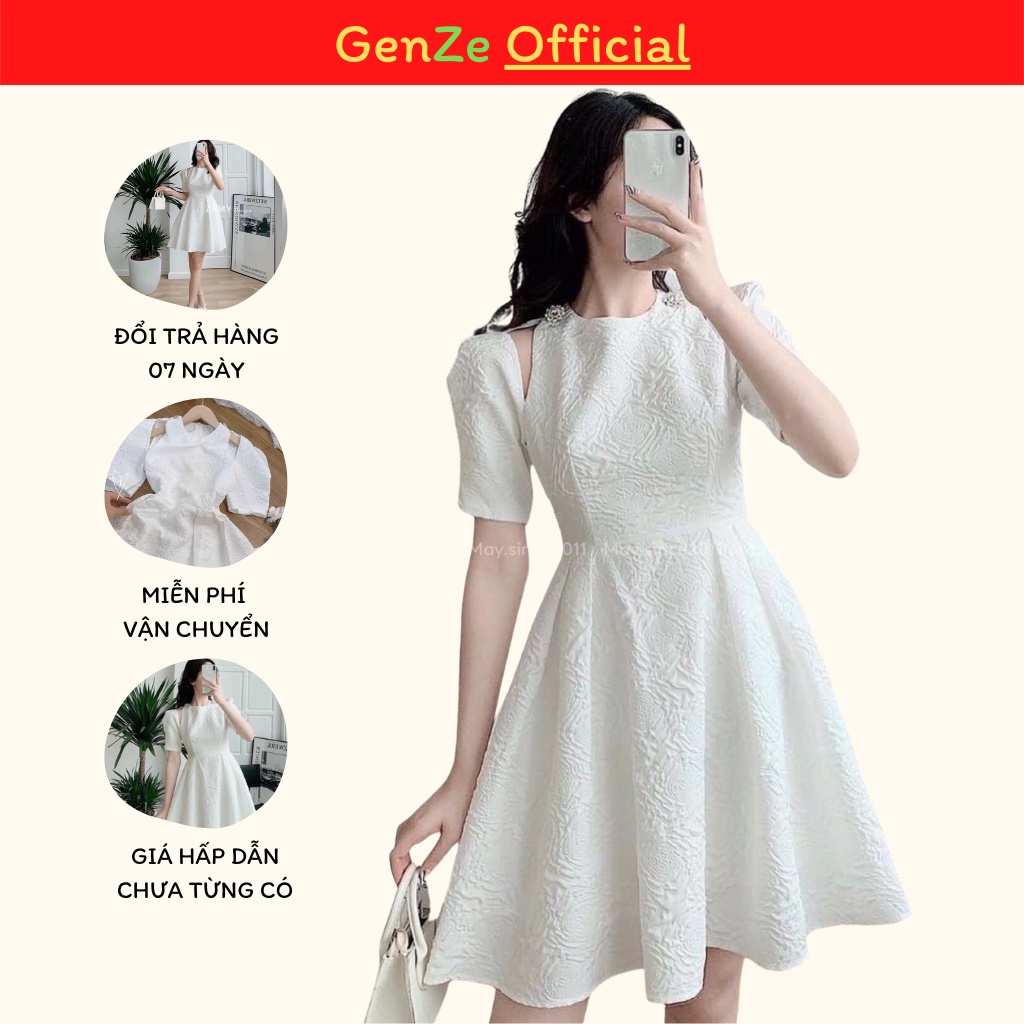 Váy Xốp Hở Vai Tay Bồng Có Đính Đá Vai Xinh Đẹp Sang Chảnh Váy Hottrend Genze.Official 1138