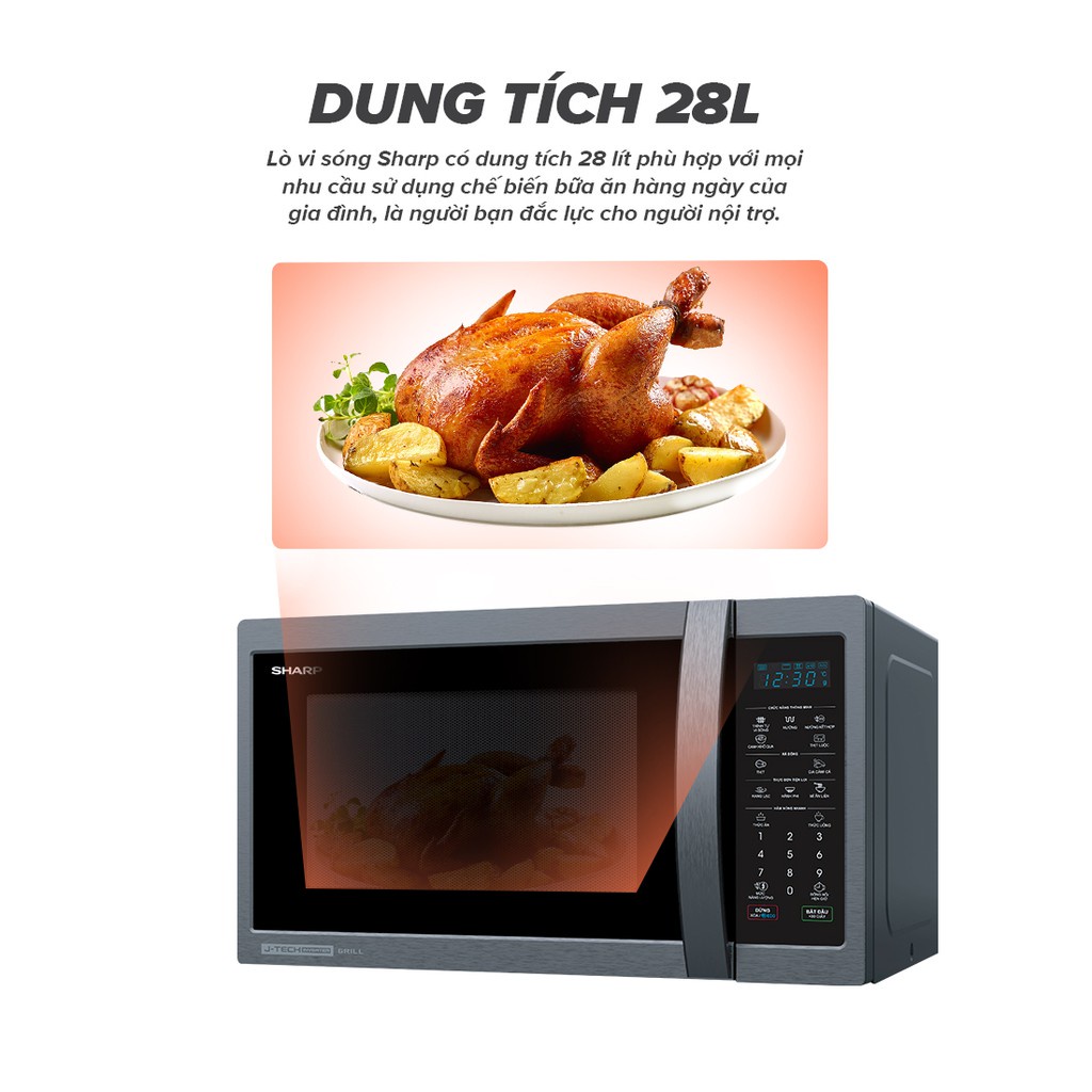 Lò Vi Sóng Kết Hợp Nướng Sharp R-G728XVN-BST J-Tech Inverter