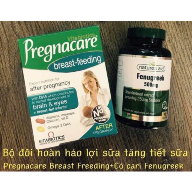 Combo lợi sữa vitamin bú Pregnacare breastfeeding và cỏ cà ri Fenugreek