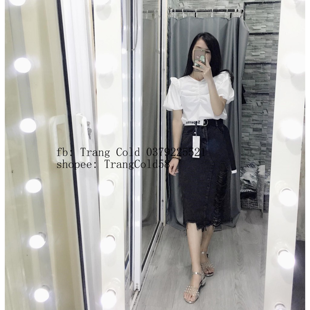 Chân váy bò rách kèm đai xẻ sau hàng loại 1 ( Ảnh thật shop chụp ) | BigBuy360 - bigbuy360.vn