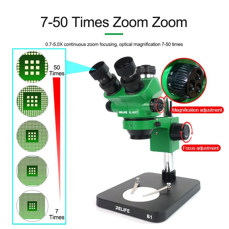 Kính hiển vi 3 mắt RL-M5T CTV 0.35X phóng đại 7-50X chân đế B1/ B3 tặng kèm đèn LED