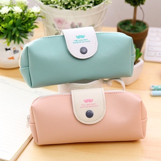 Túi đựng bút da PU cỡ lớn có nút bấm kiểu dáng đơn giản dành cho học sinh