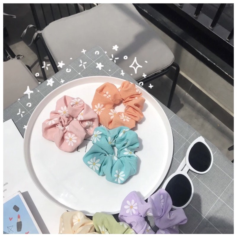 [RẺ VÔ ĐỊCH] Cột tóc scrunchies hoa cúc vải thun gân