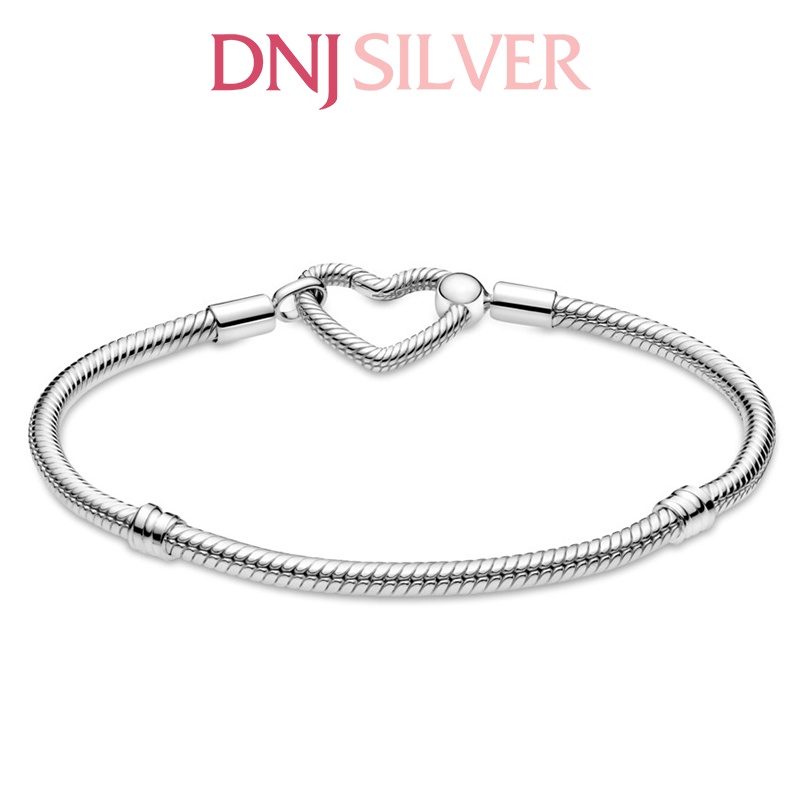 Vòng tay bạc 925 cao cấp - Mẫu vòng Heart Closure Snake Chain chốt tim, có thể mix thêm hạt charm vào vòng theo ý thích
