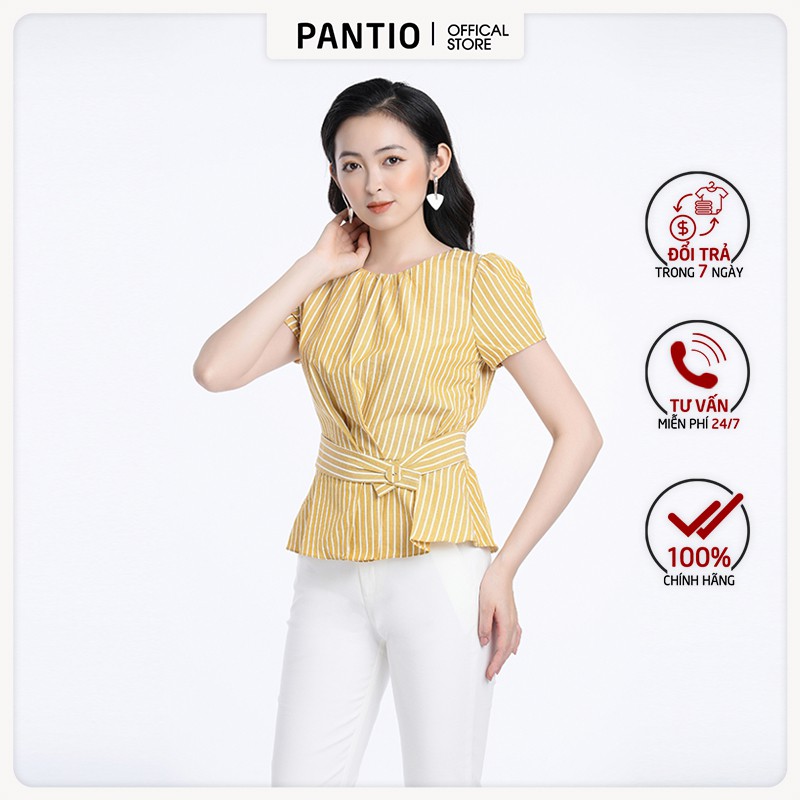 Áo sơ mi nữ chất liệu vải linen, dáng ôm ngắn tay đai nhấn phần eo FAS32800 - PANTIO