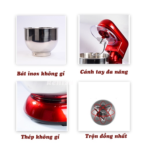 Máy đánh trứng trộn bột KLARSTEIN BELLA ROSSA 1200W, dung tích 5L nhập Đức