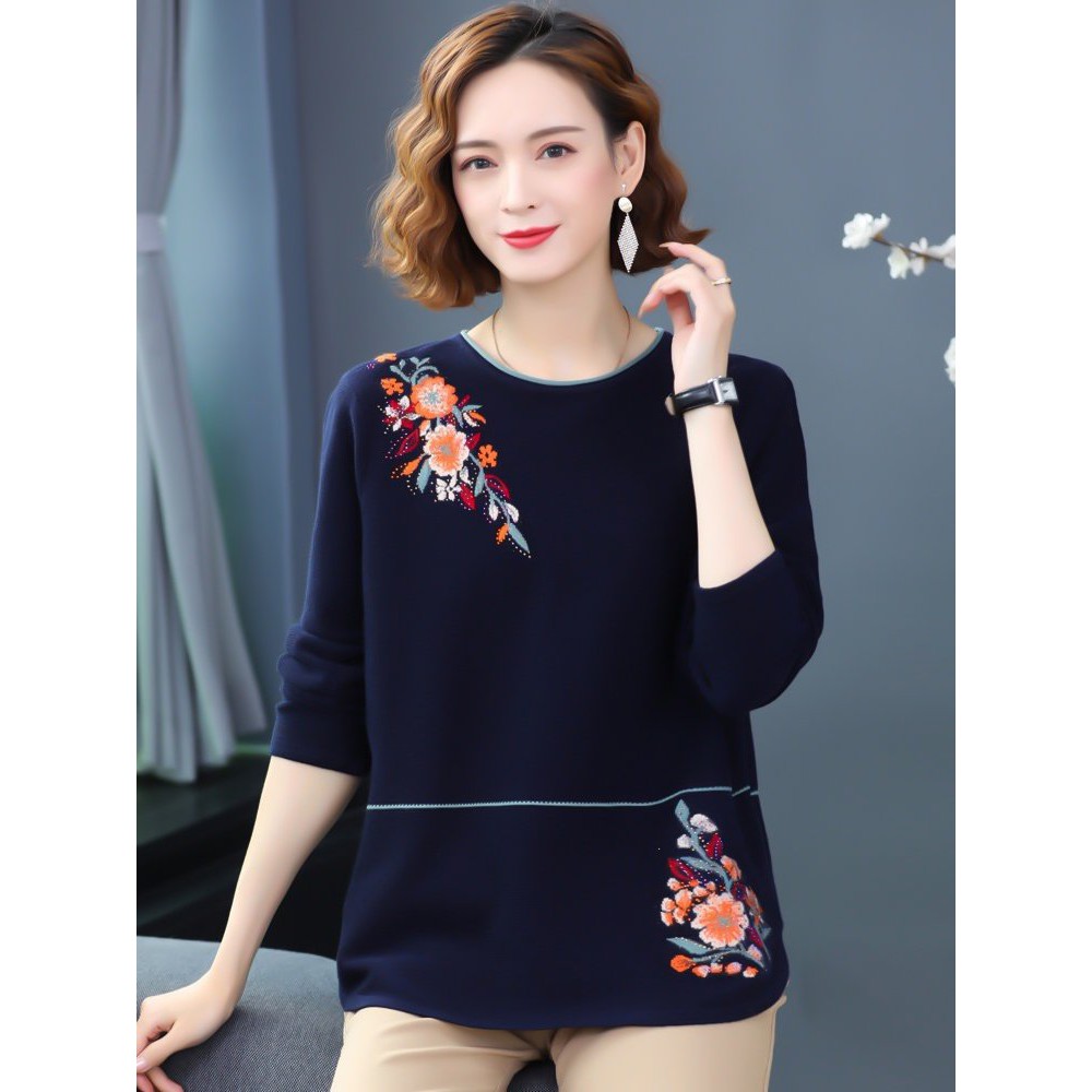 Áo trung niên nữ dài tay cao cấp - Áo thêu hoa cực đẹp chất xneo