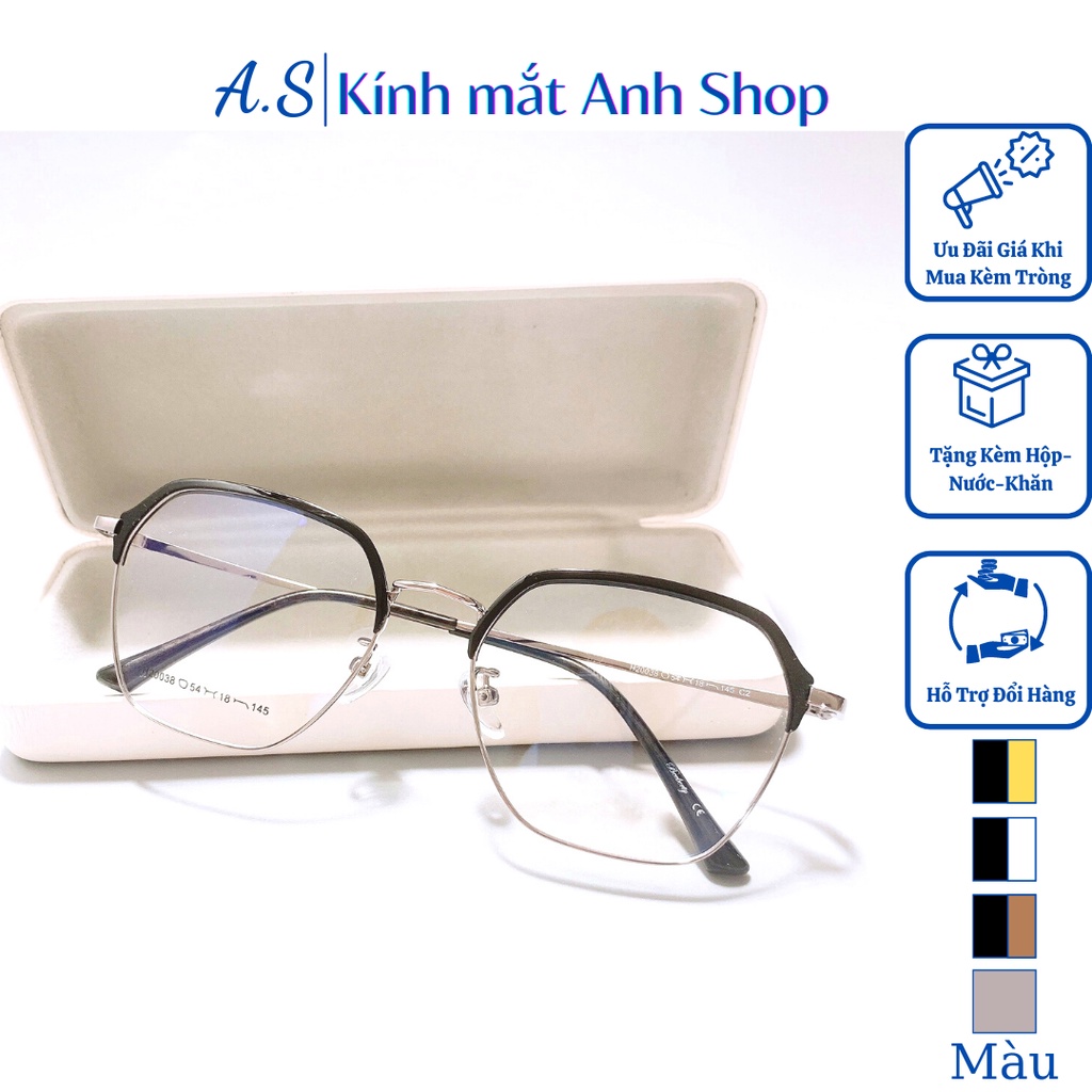 Kính giả cận thời trang hình vuông to chất liệu kim loại thanh mảnh ôm sát mặt 20038