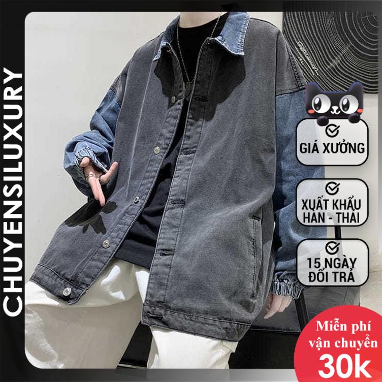 Áo khoác jean nam form rộng dài tay màu xám xanh phong cách Hàn Quốc 0001 Pon.mens