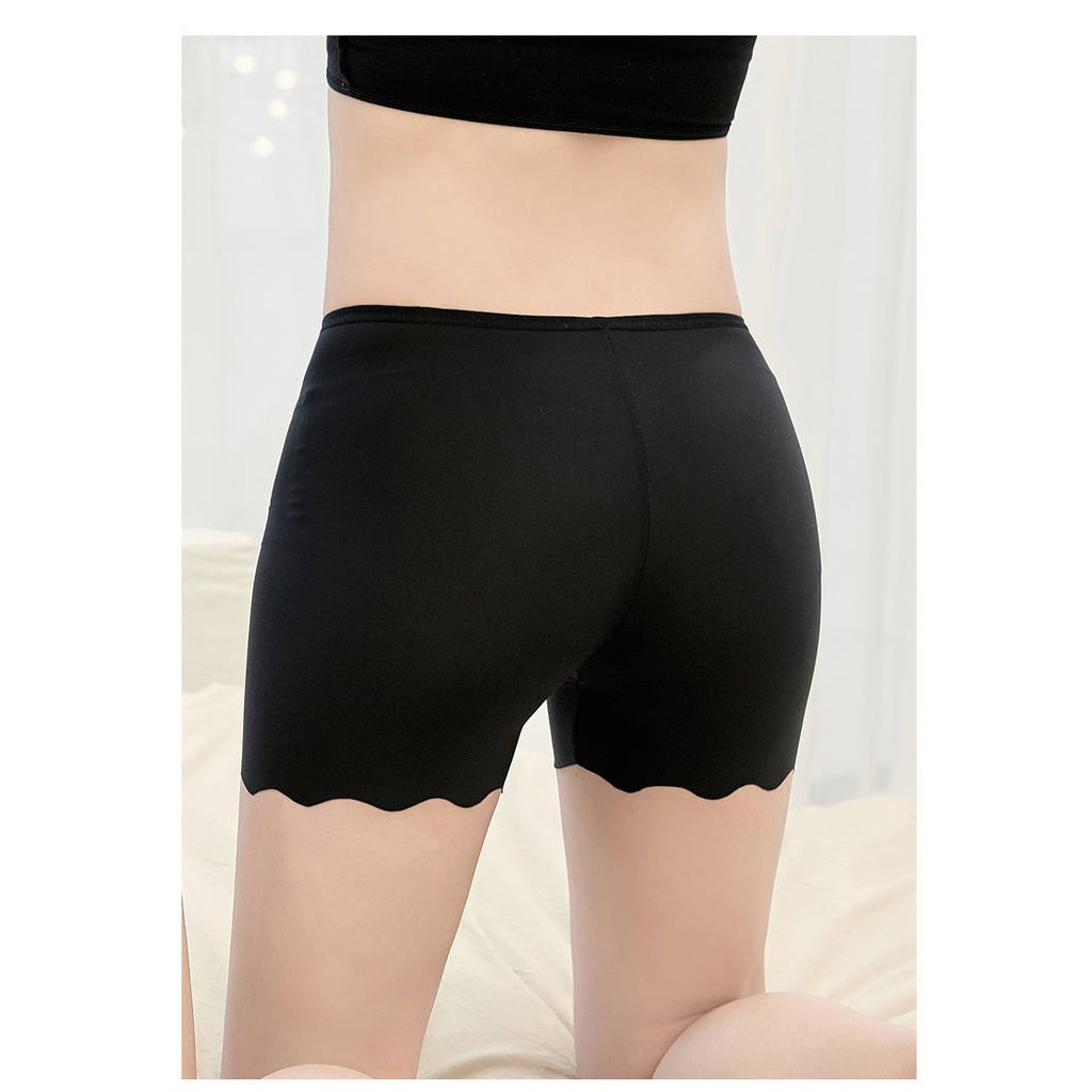 Women Ice Silk Safety Pants Rippled edge Solid Color Shorts