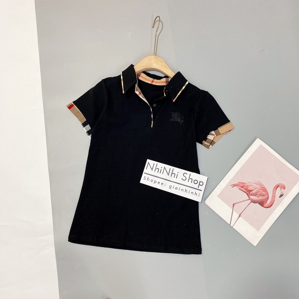 Áo phông dáng ôm thêu ngựa, Áo thun cổ bẻ pha kẻ ngắn tay ôm dáng AS6013 - NhiNhi Shop