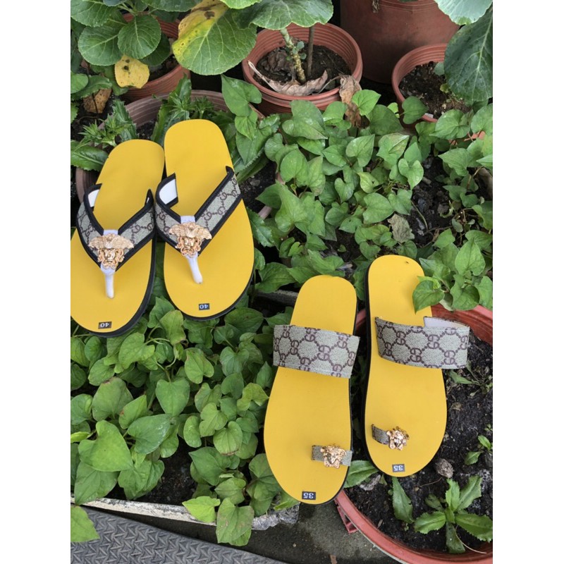 Dép cặp nam nữ, SANDALTHOITRANG, Dép sandal nữ xỏ ngón và Dép nam quai kẹp Trắng/Vàng sandal đồng nai full size 30-44