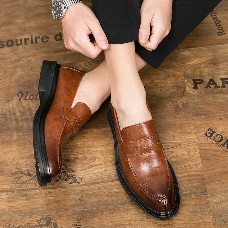 Elegant business style plain leather shoes for men